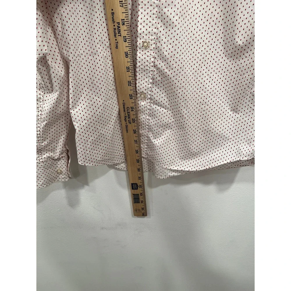 Banana Republic Button Down Shirt Mens Medium White Red Polka Dot Slim Flex Fit